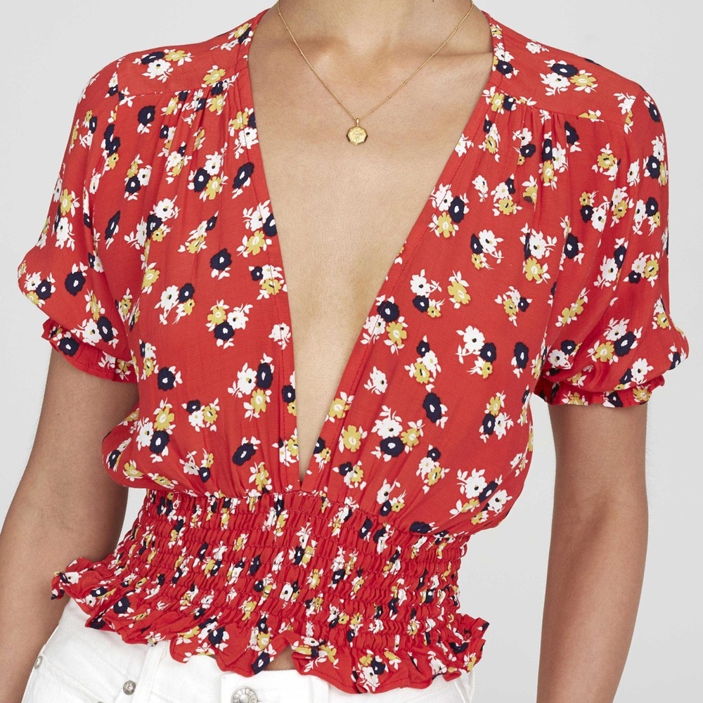 Faithfull the Brand Red Floral Blouse